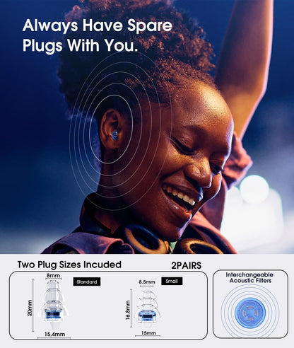 Reusable Concert Ear Plugs, 2-Pairs High Fidelity Sound Reduction