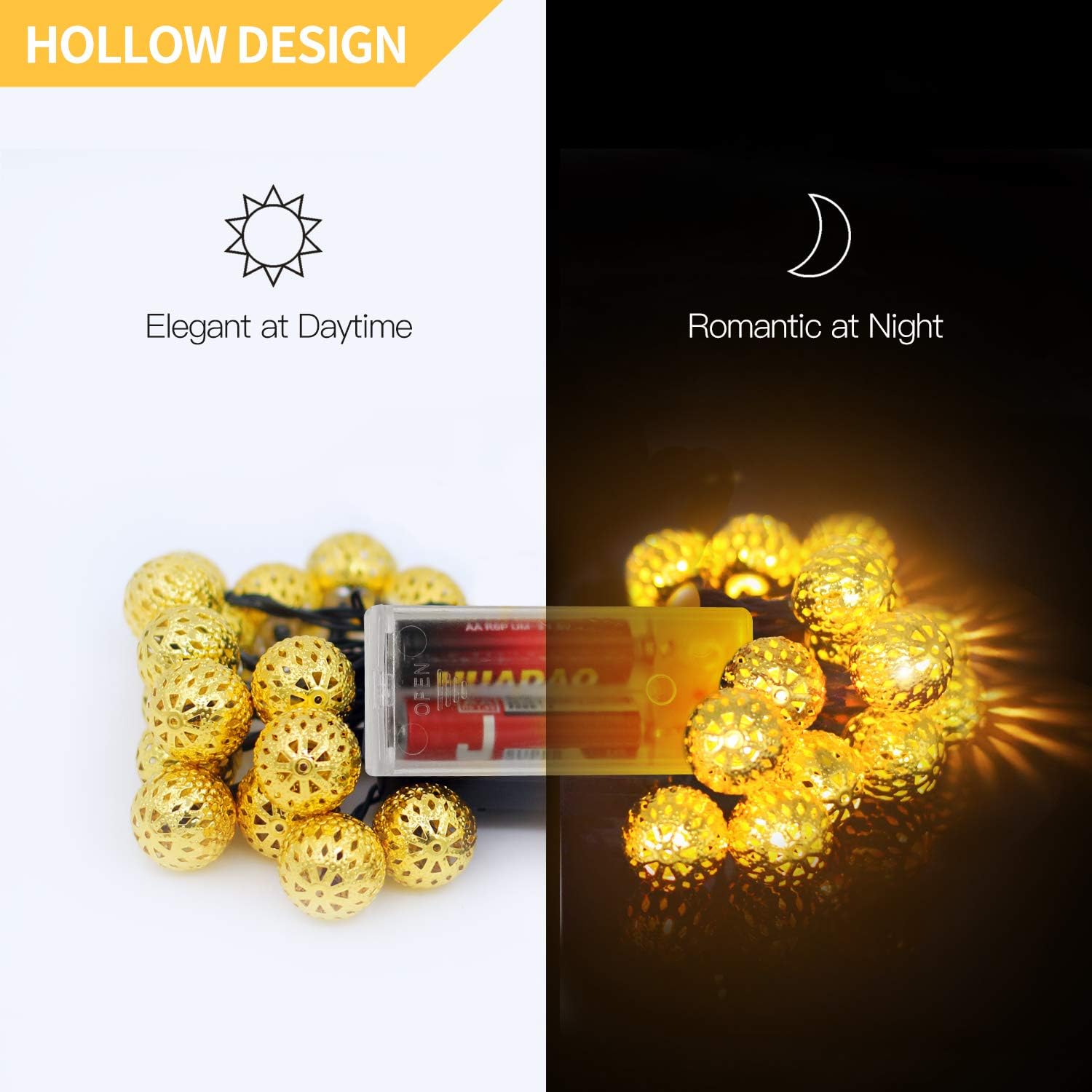 Moroccan Globe LED Fairy String Lights - Battery Powered - 10Ft 20 LEDs