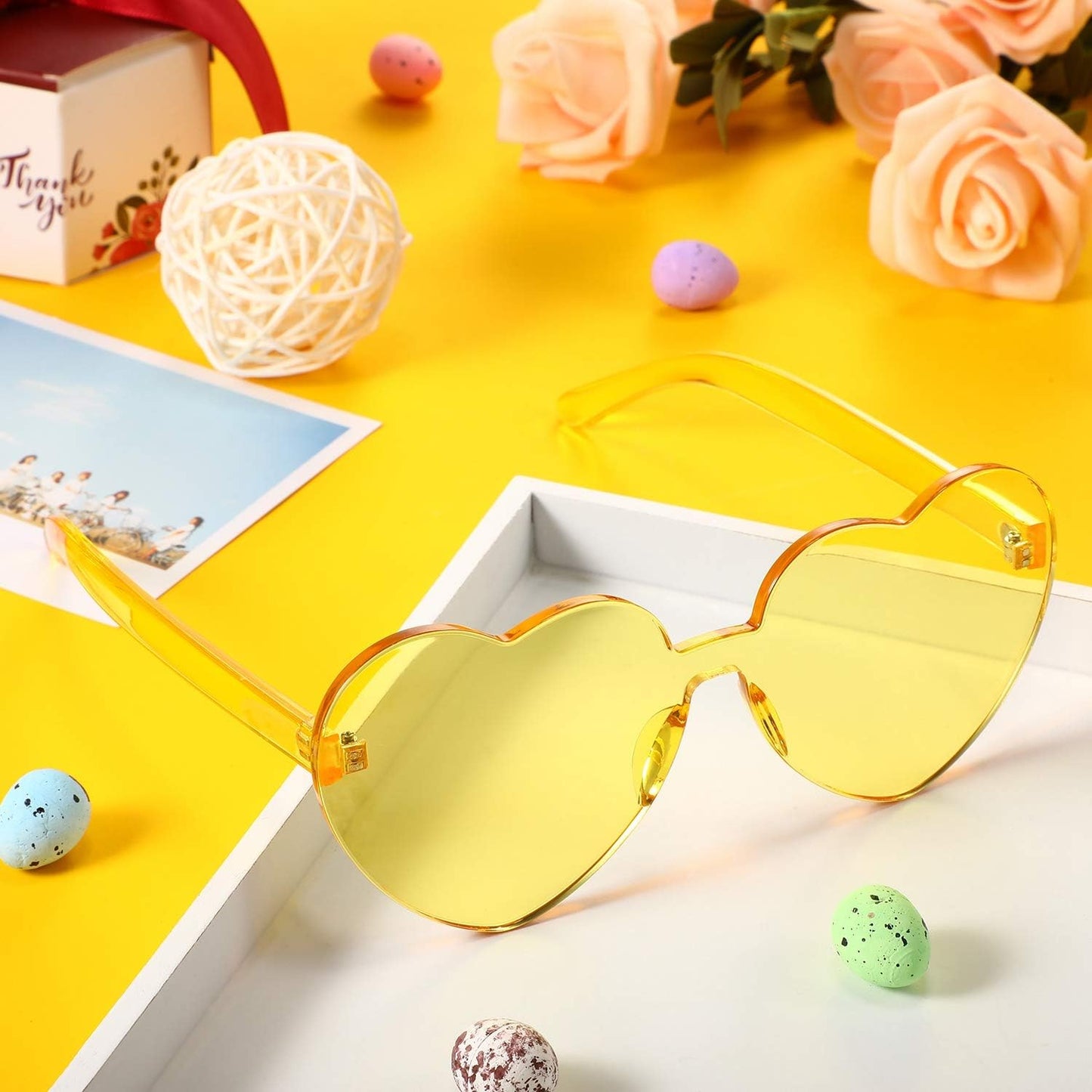 Heart Shape Sunglasses Rimless Transparent Heart Glasses Colorful Party Favors