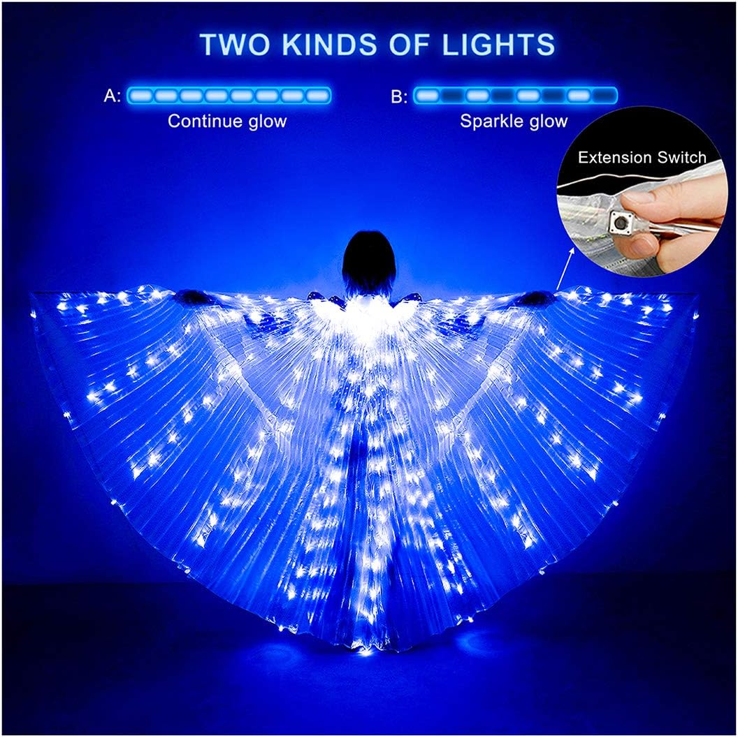 Glow Angel Light Up Dance Wings with Telescopic Sticks Flexible Rods 
