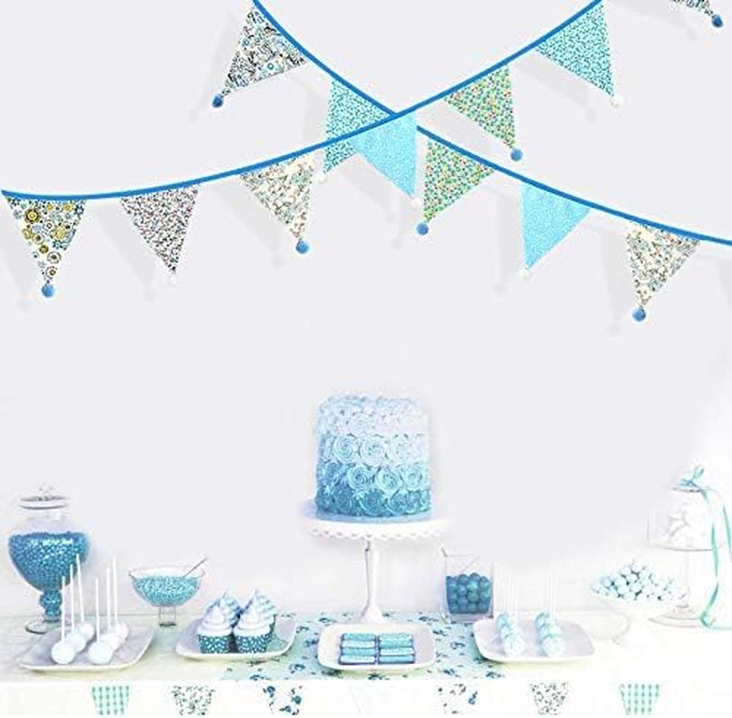 13Ft Fabric Triangle Bunting Flag Banner Kit With Vintage Floral Pattern and Pom Poms