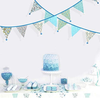 13Ft Fabric Triangle Bunting Flag Banner Kit With Vintage Floral Pattern and Pom Poms