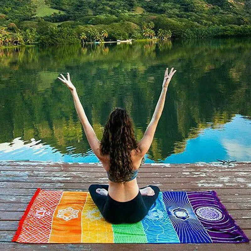 Bohemia India Mandala Blanket - 7 Chakra Stripes 