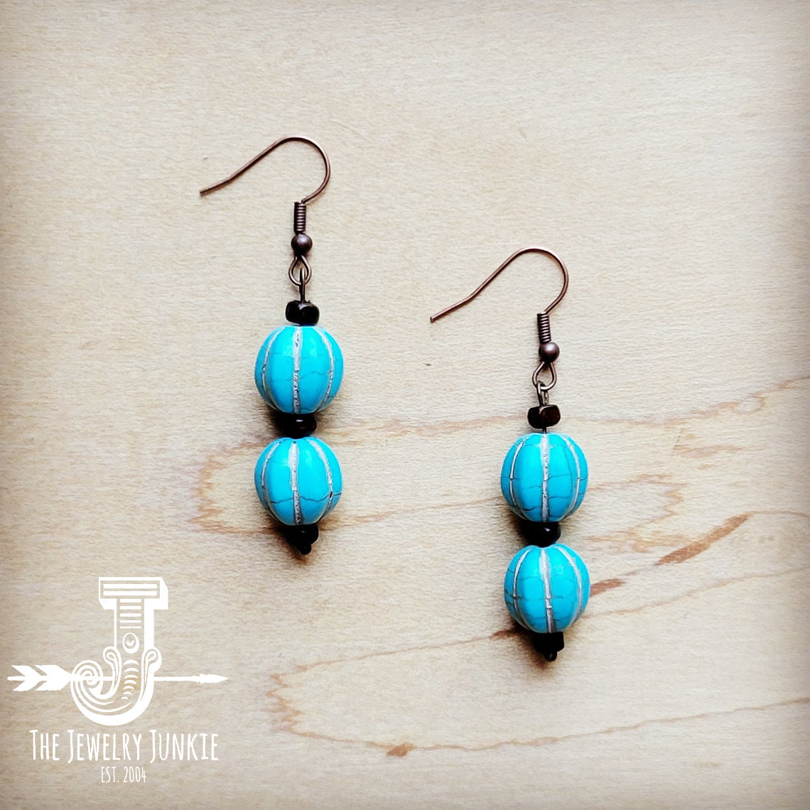 Blue Turquoise Melon Bead Earrings 220z