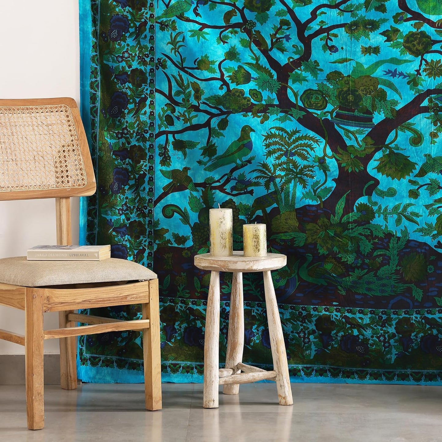 Tapestry Wall Hanging Tree of Life Hippie Mandala Bohemian Hippy Kaleidoscopic Intricate Floral Design Indian Tapestries Bedspread 84X90 Inches,(215Cm X 230Cm) Turquoise