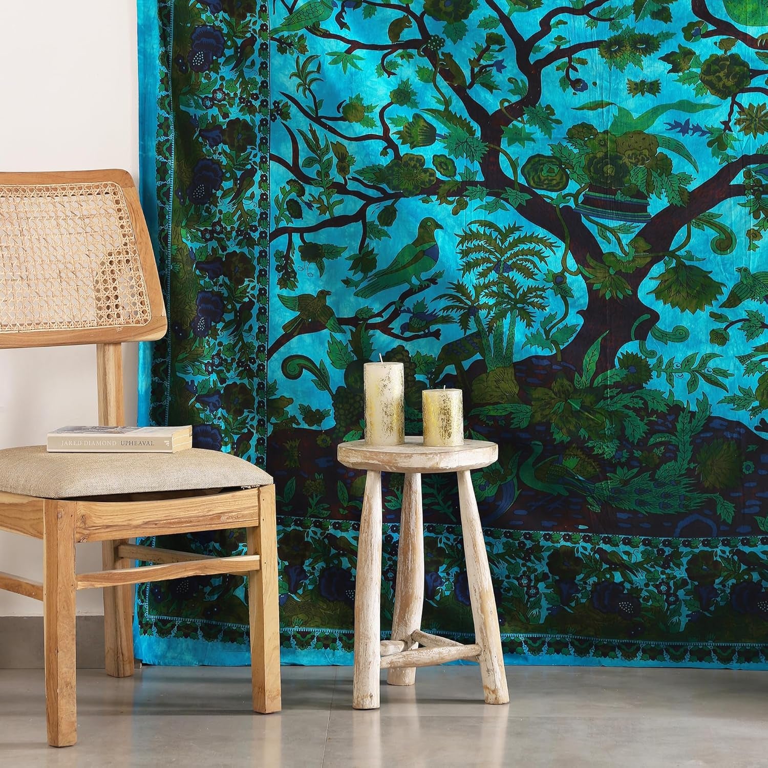 Tapestry Wall Hanging Tree of Life Hippie Mandala Bohemian Hippy Kaleidoscopic Intricate Floral Design Indian Tapestries Bedspread 84X90 Inches,(215Cm X 230Cm) Turquoise