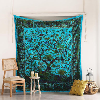 Tapestry Wall Hanging Tree of Life Hippie Mandala Bohemian Hippy Kaleidoscopic Intricate Floral Design Indian Tapestries Bedspread 84X90 Inches,(215Cm X 230Cm) Turquoise