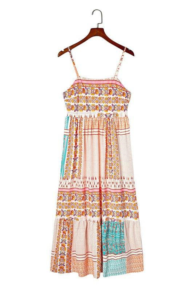 Mint Boho Patchwork Print Square Neck Sundress