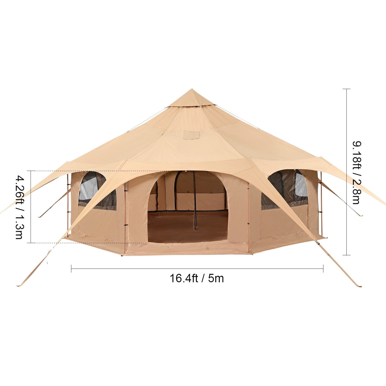 Canvas Bell Tent 3M, 4M, 5M, 6M, or 7M Camping Yurt with Stove Jack