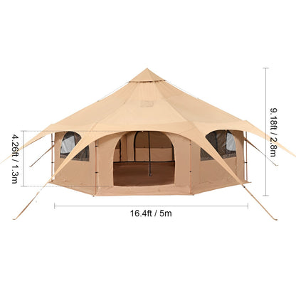 Canvas Bell Tent 3M, 4M, 5M, 6M, or 7M Camping Yurt with Stove Jack