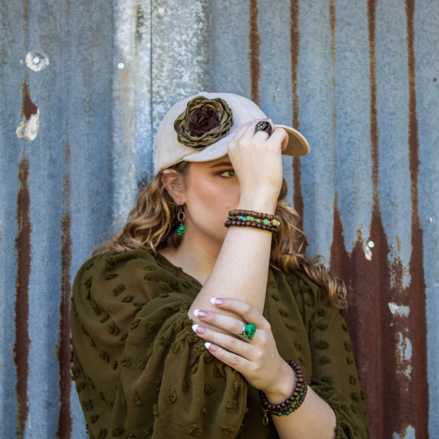 Genuine HuBei Natural Turquoise Beaded Bracelet w/ Copper 810g