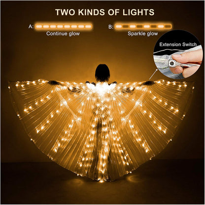 Glow Angel Light Up Dance Wings with Telescopic Sticks Flexible Rods 