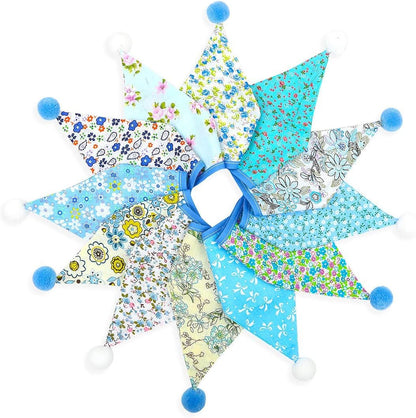 13Ft Fabric Triangle Bunting Flag Banner Kit With Vintage Floral Pattern and Pom Poms
