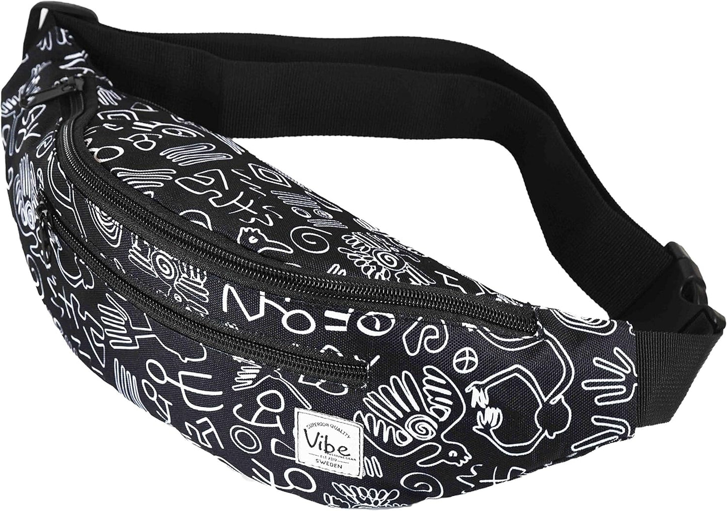 Fanny Pack for Men Women - Many Prints - Black Holographic Silver Gold Cute Waist Bag for Festival Rave Hiking Running Cycling