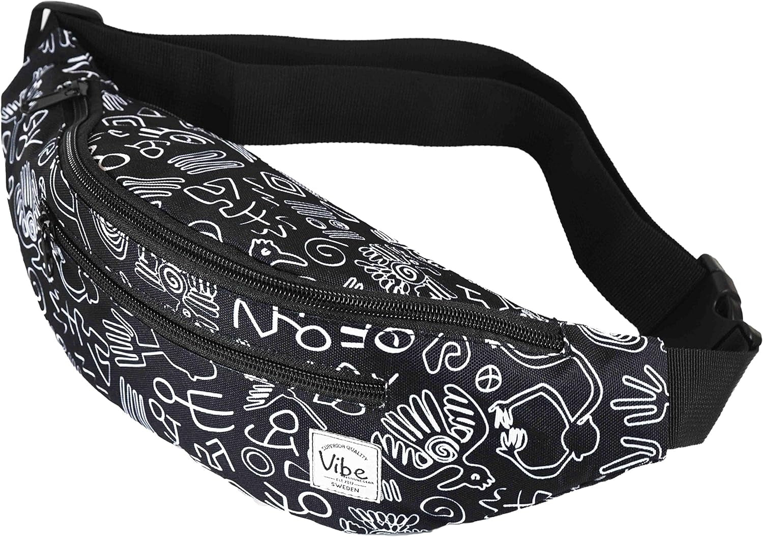 Fanny Pack for Men Women - Many Prints - Black Holographic Silver Gold Cute Waist Bag for Festival Rave Hiking Running Cycling