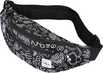 Fanny Pack for Men Women - Many Prints - Black Holographic Silver Gold Cute Waist Bag for Festival Rave Hiking Running Cycling