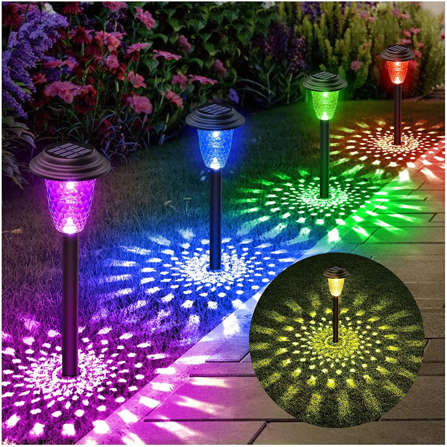 Solar Pathway Lights Bright RGB Color Changing/Warm White Outdoor Waterproof Garden Lamp Powered Landscape Path Lights for Yard