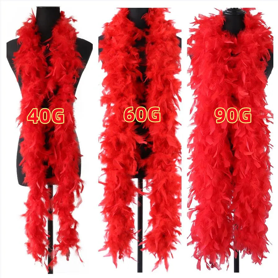 40G 60G 90G Red Turkey Feathers Boa 2Yards Fluffy Chandelle Plumes Shawl Scarf for Carnival Party Dress Clothes Decoration Craft
