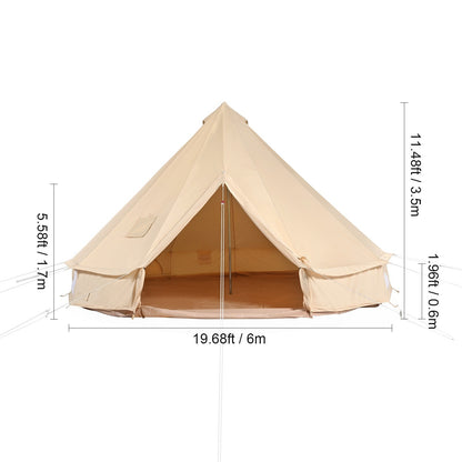 Canvas Bell Tent 3M, 4M, 5M, 6M, or 7M Camping Yurt with Stove Jack