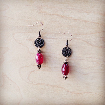 Natural Pink Jade Earrings w/ Copper Scroll Accent 225r