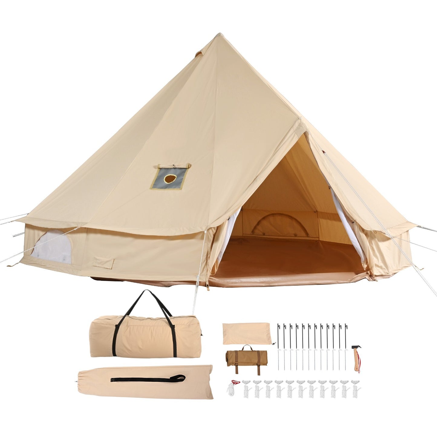 Canvas Bell Tent 3M, 4M, 5M, 6M, or 7M Camping Yurt with Stove Jack