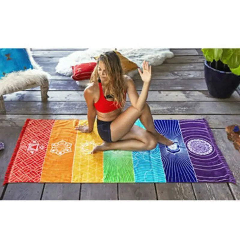 Bohemia India Mandala Blanket - 7 Chakra Stripes 