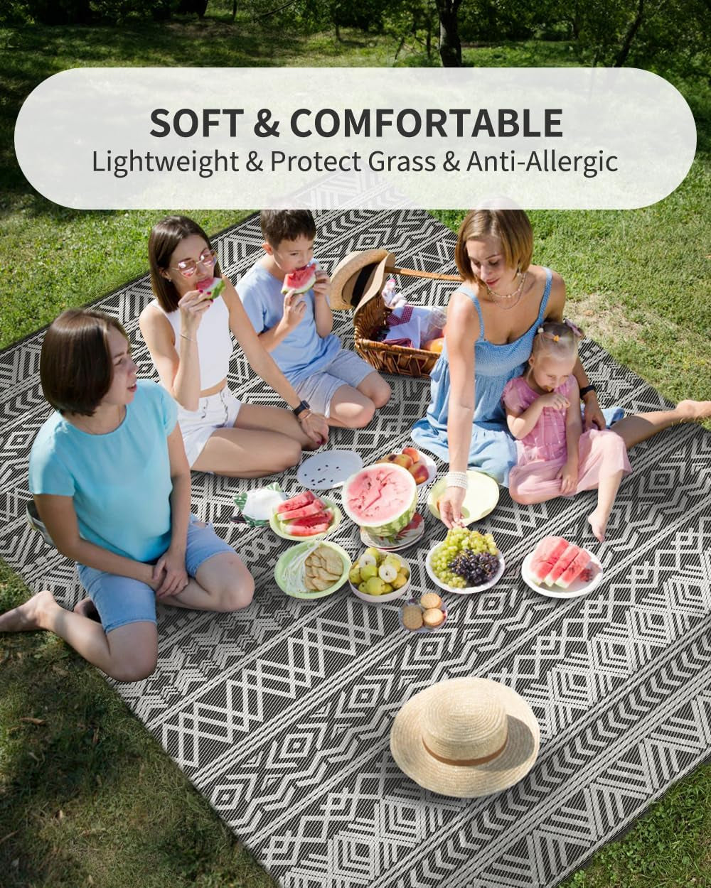 Reversible Outdoor Rug for Camping Boho Grey