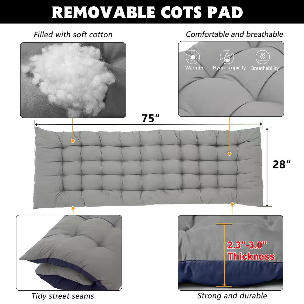 Heavy-Duty Folding Camping Cot with Pearl Cotton Pad and Carry Bag