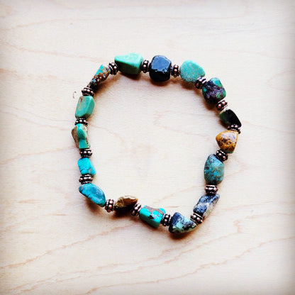 Genuine HuBei Natural Turquoise Beaded Bracelet w/ Copper 810g