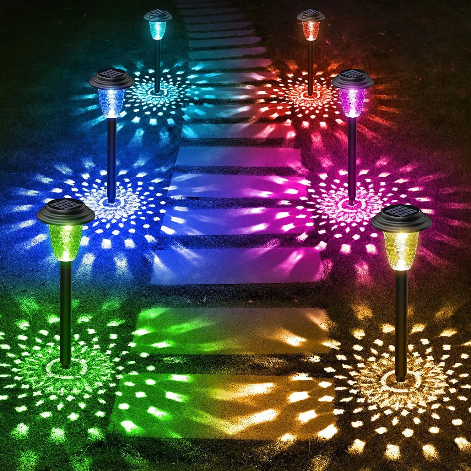 Solar Pathway Lights Bright RGB Color Changing/Warm White Outdoor Waterproof Garden Lamp Powered Landscape Path Lights for Yard