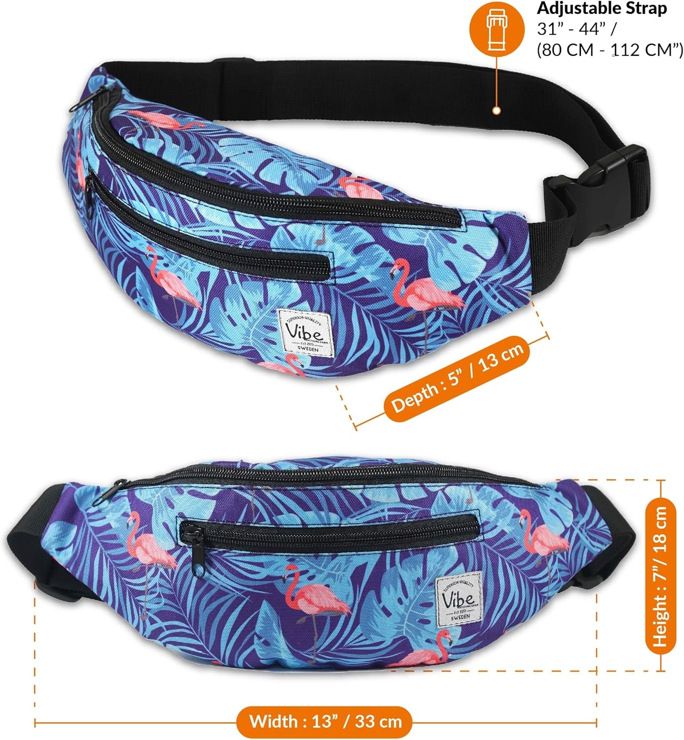 Fanny Pack for Men Women - Many Prints - Black Holographic Silver Gold Cute Waist Bag for Festival Rave Hiking Running Cycling