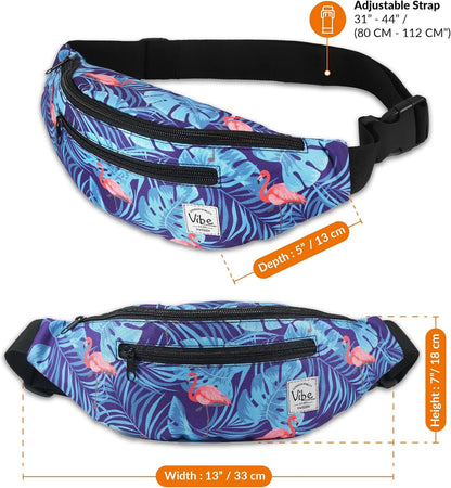 Fanny Pack for Men Women - Many Prints - Black Holographic Silver Gold Cute Waist Bag for Festival Rave Hiking Running Cycling