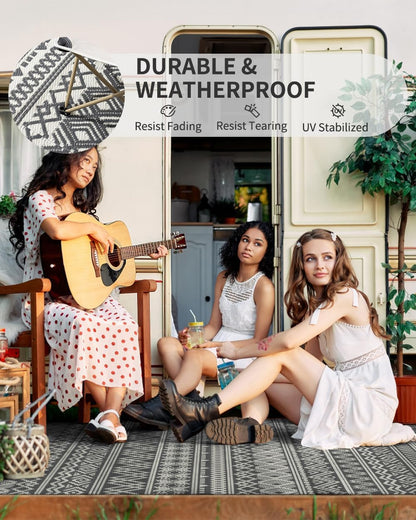 Reversible Outdoor Rug for Camping Boho Grey