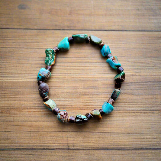 Genuine Hubei Natural Turquoise Beaded W/ Wood