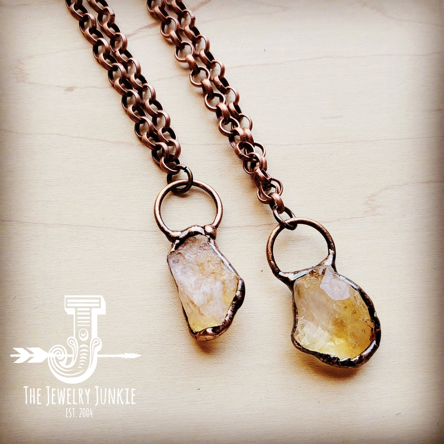 Long Copper Necklace with Genuine Citrine Copper Pendant 255g