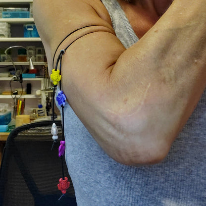 Handmade Black Leather Colored Ceramic Talking Turtle Bolo Necklace