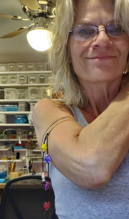 Handmade Black Leather Colored Ceramic Talking Turtle Bolo Necklace