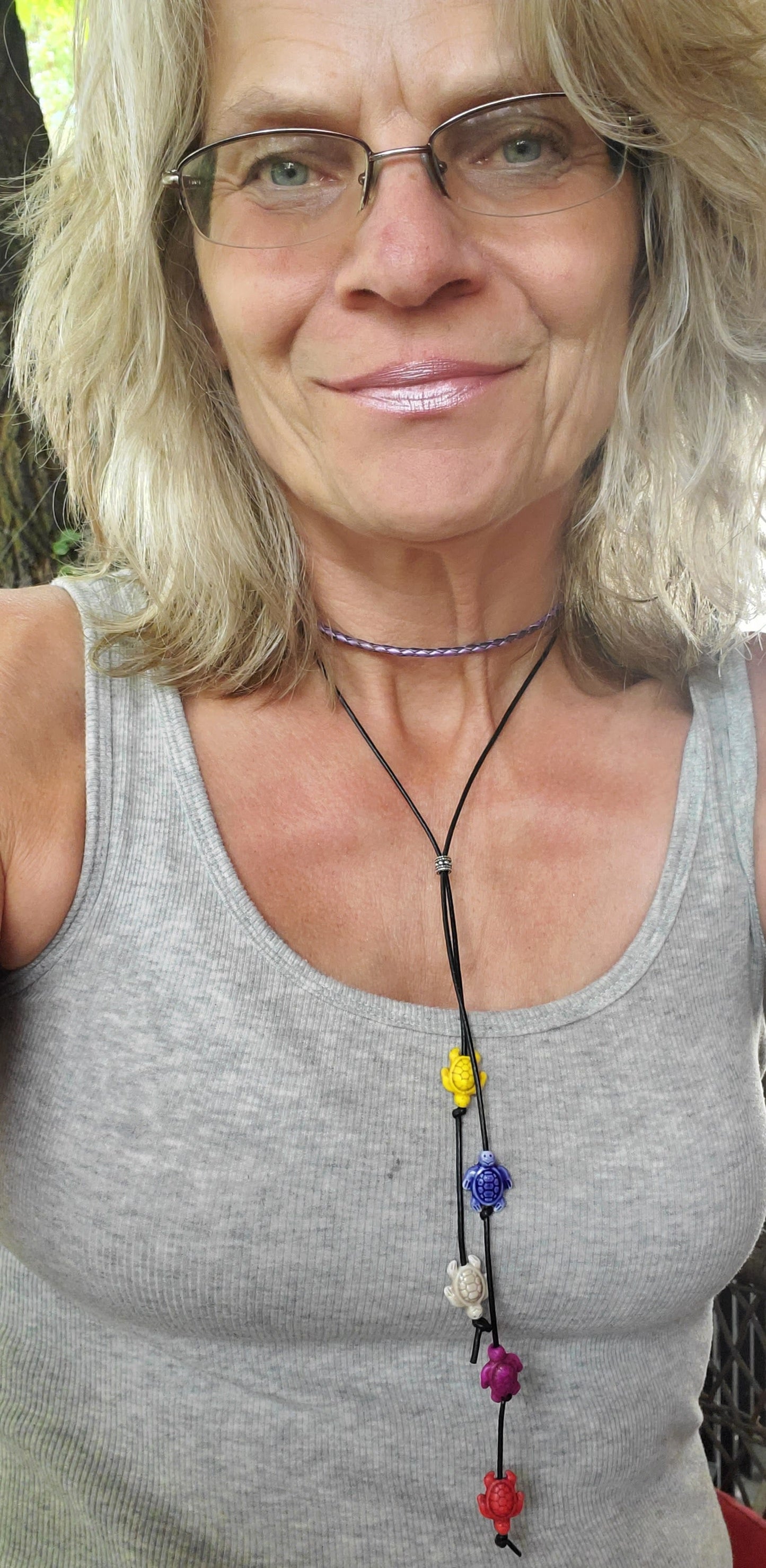 Handmade Black Leather Colored Ceramic Talking Turtle Bolo Necklace