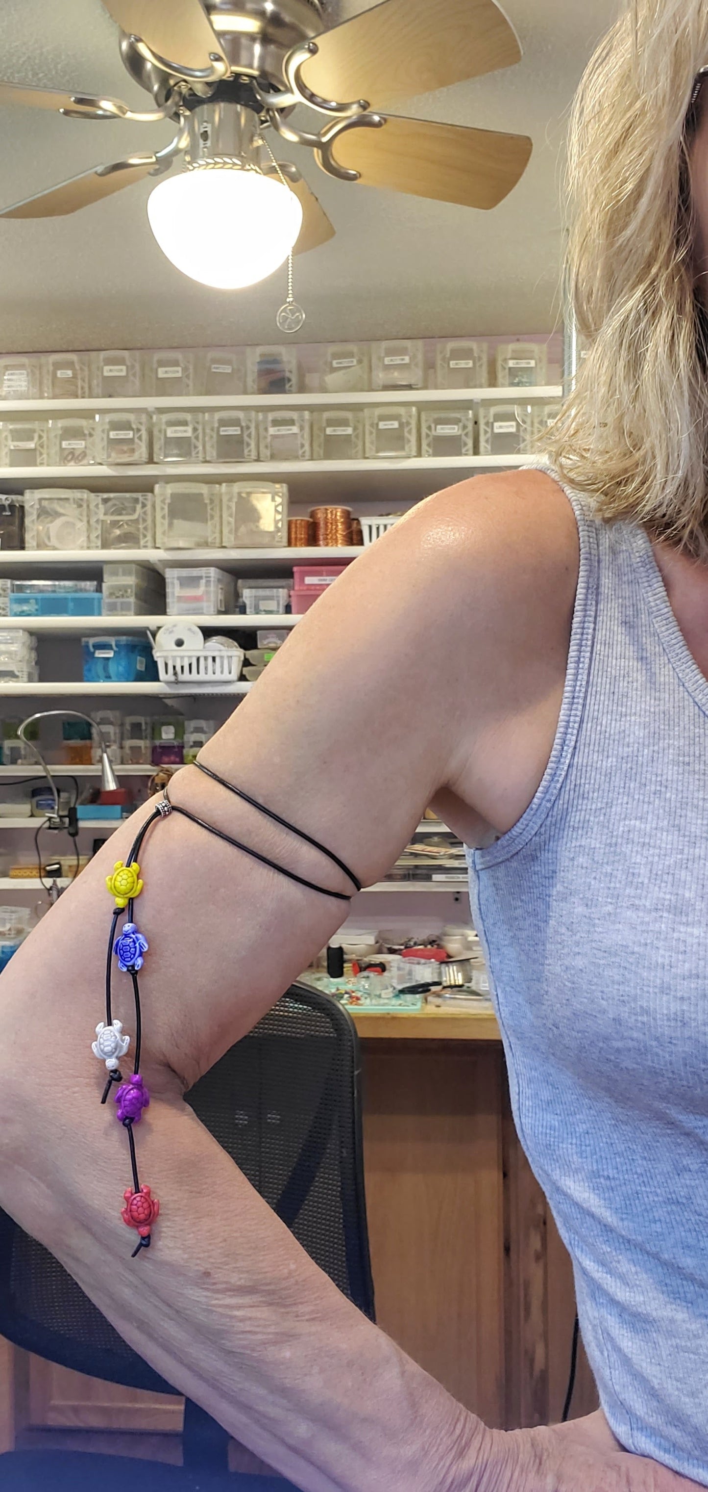 Handmade Black Leather Colored Ceramic Talking Turtle Bolo Necklace