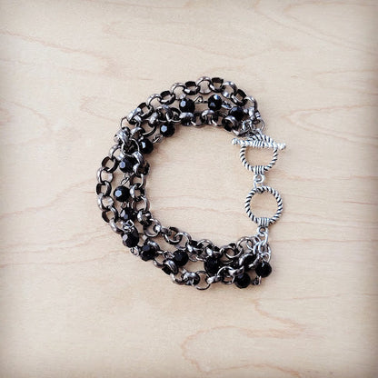 Black Faceted Triple Strand Beaded Bracelet