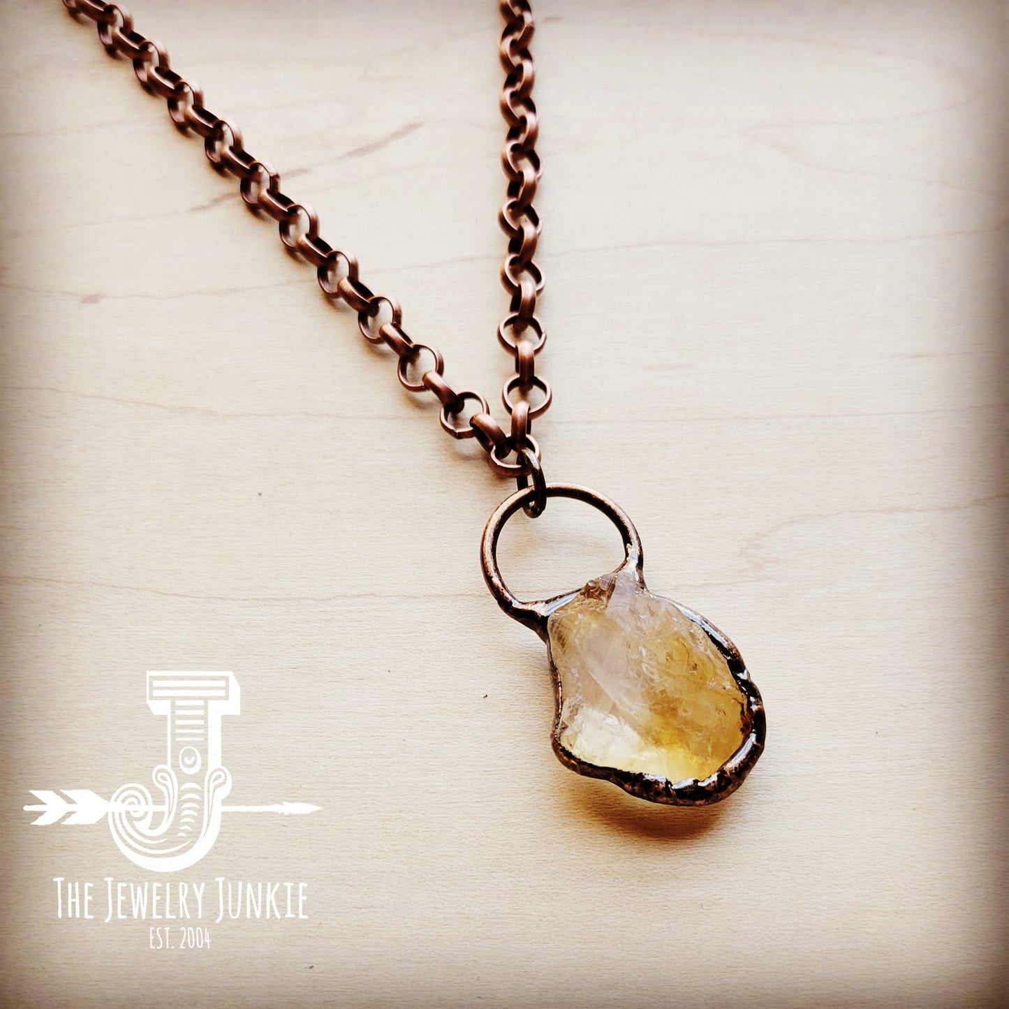 Long Copper Necklace with Genuine Citrine Copper Pendant 255g