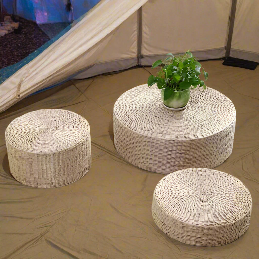 Rustic Floor Cushion Straw Pouf Seat - Meditation