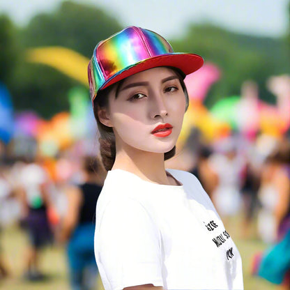 Adjustable Shiny Holographic Baseball Cap Rainbow Reflective Hip Hop Rave Hat Metallic Casual Cap