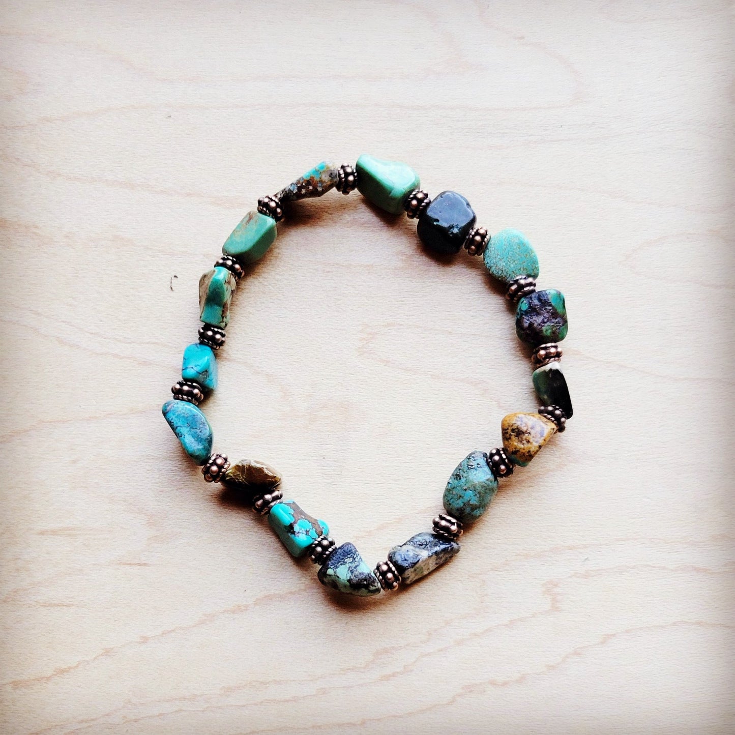 Genuine HuBei Natural Turquoise Beaded Bracelet w/ Copper 810g