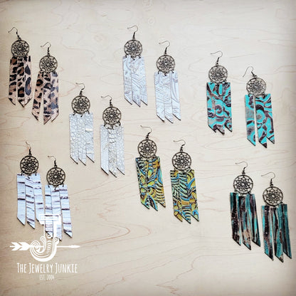 Dream Catcher Earrings w/ Leather Fringe Turquoise Chateau 200ab