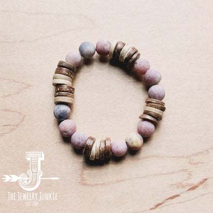 Frosted Marble Jasper and Wood Stretch Bracelet (808z)