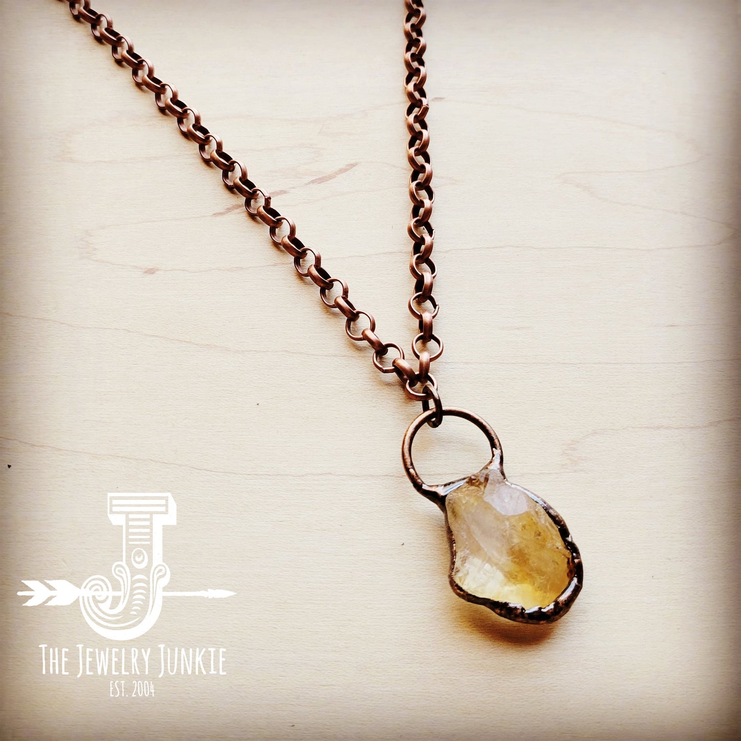 Long Copper Necklace with Genuine Citrine Copper Pendant 255g