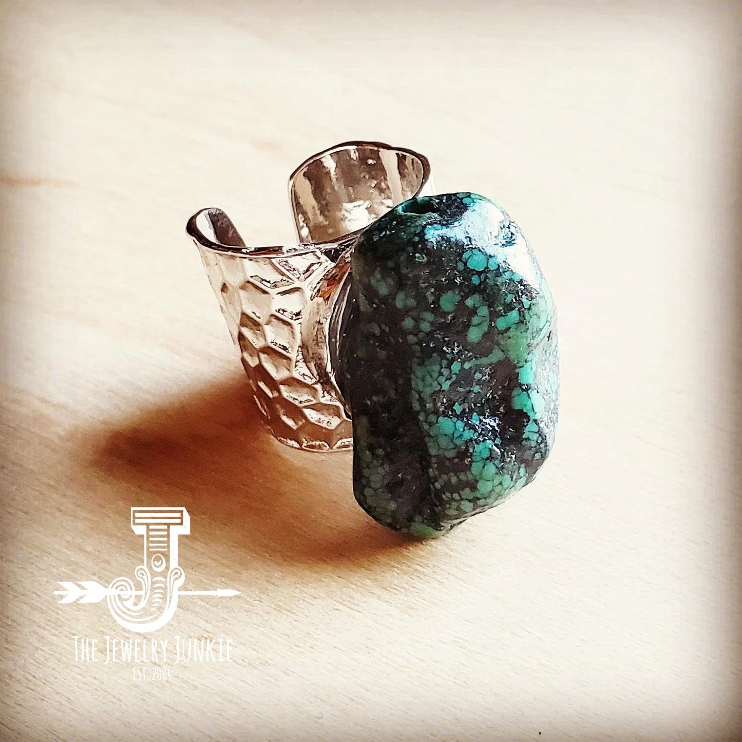 Natural Turquoise Chunk Statement Cuff Ring 012v