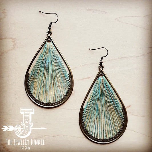 Large Woven Teardrop Earrings in Teal 206b