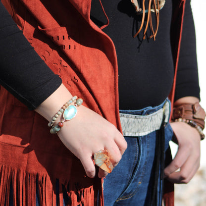 Chunky Aqua Terra Slab Cocktail Statement Ring 012r